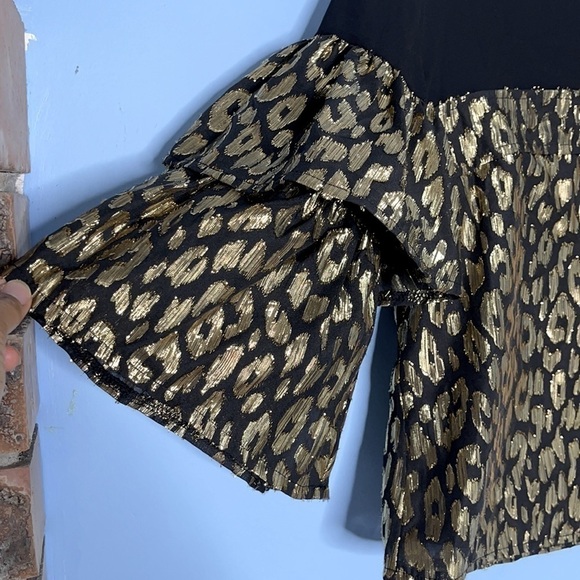 𝅺new Kendall & Kylie Black Gold Leopard Metallic Top US S - Picture 5 of 9